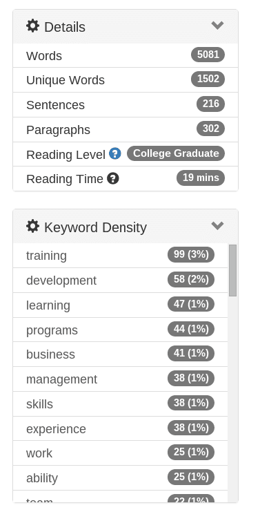 resume keywords and power verbs density panel